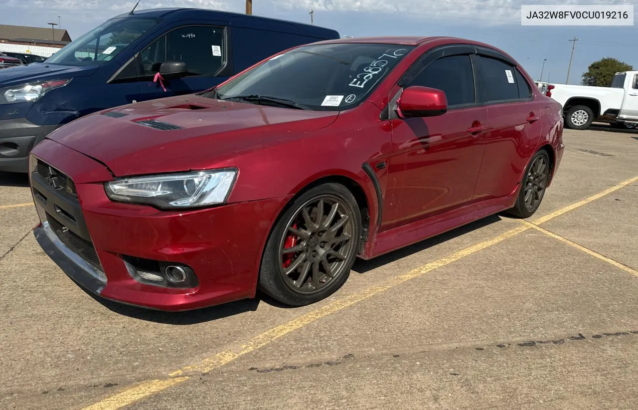 2012 Mitsubishi Lancer Evolution Gsr VIN: JA32W8FV0CU019216 Lot: 75898944