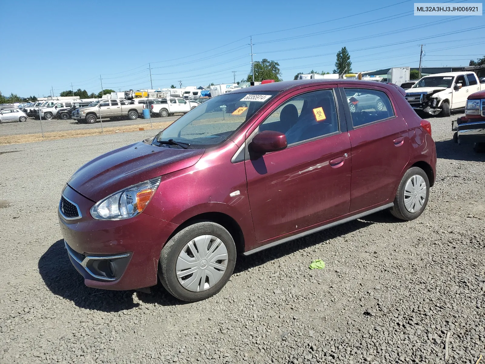 2018 Mitsubishi Mirage Es VIN: ML32A3HJ3JH006921 Lot: 60355914