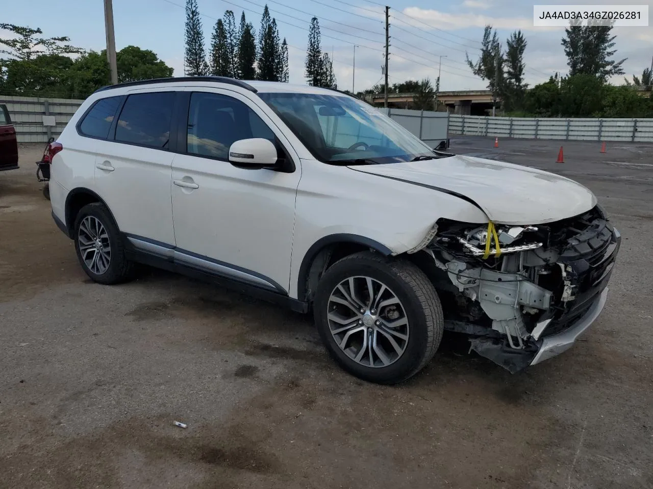 2016 Mitsubishi Outlander Se VIN: JA4AD3A34GZ026281 Lot: 56218144