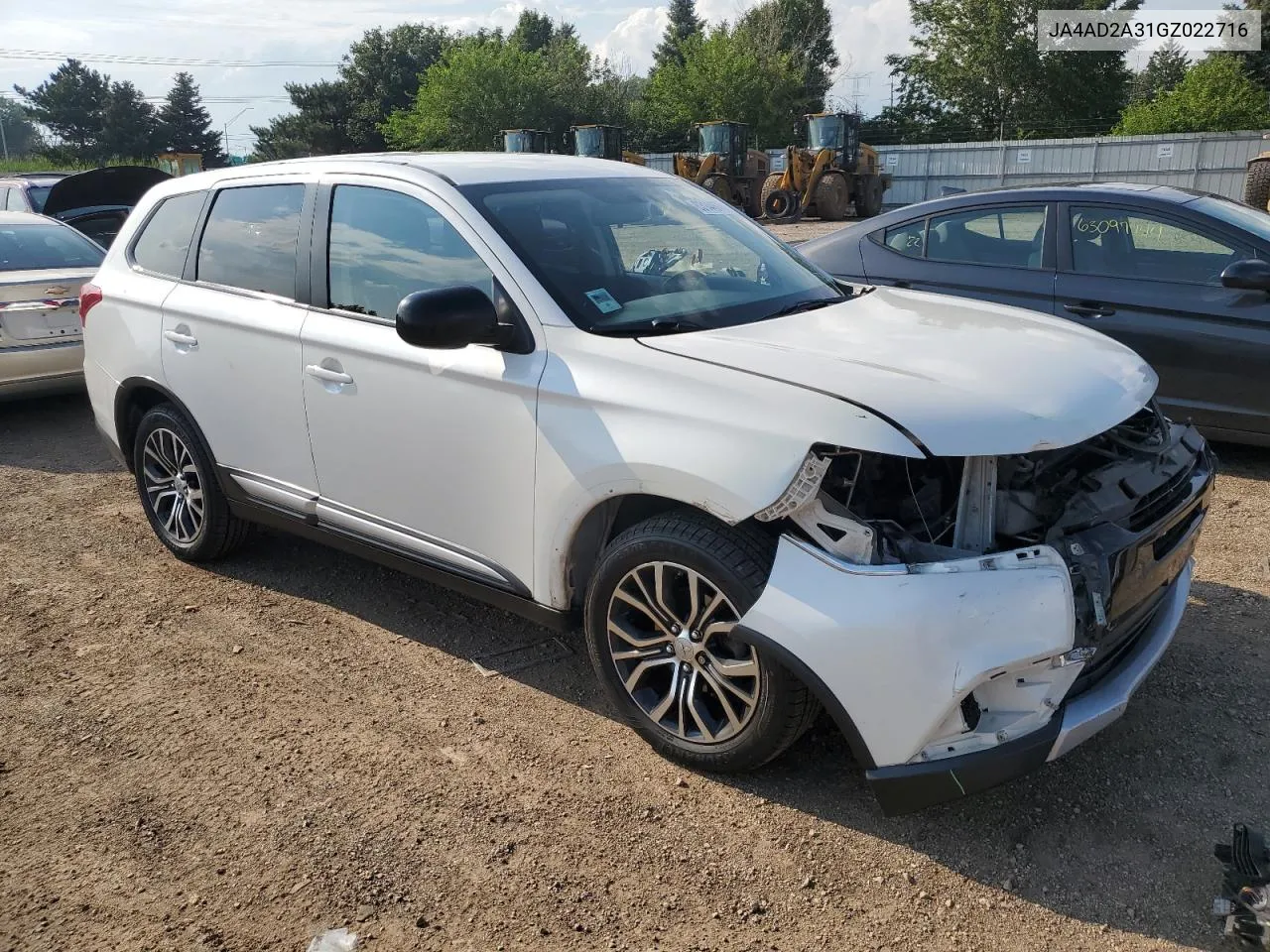 2016 Mitsubishi Outlander Es VIN: JA4AD2A31GZ022716 Lot: 63144574