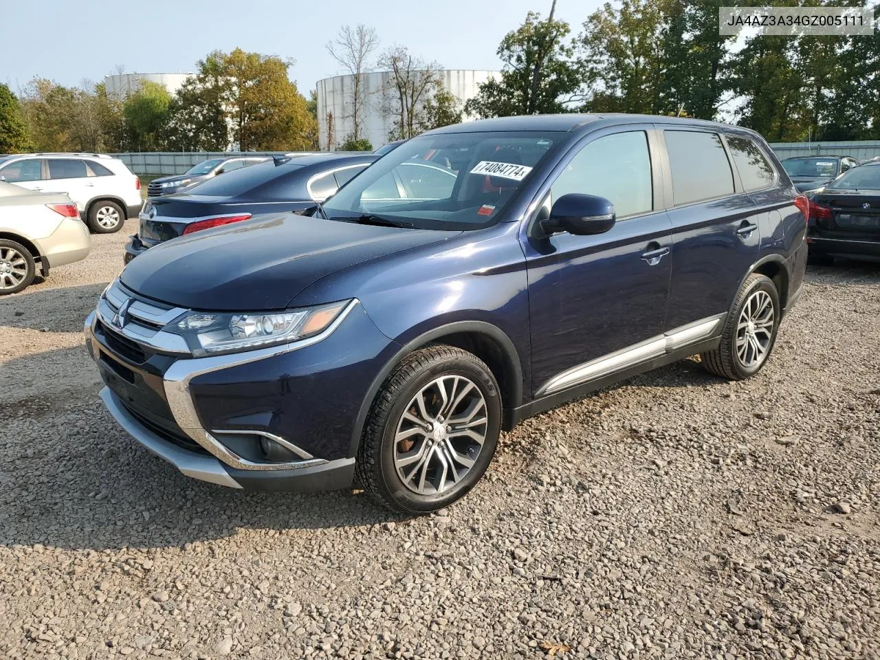 2016 Mitsubishi Outlander Se VIN: JA4AZ3A34GZ005111 Lot: 74084774