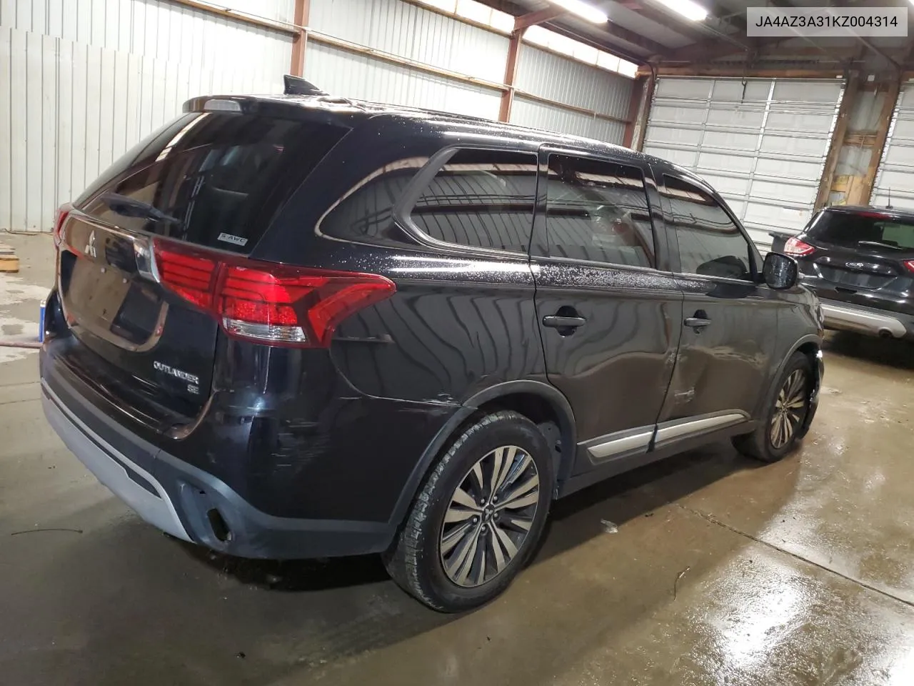 2019 Mitsubishi Outlander Se VIN: JA4AZ3A31KZ004314 Lot: 73405764