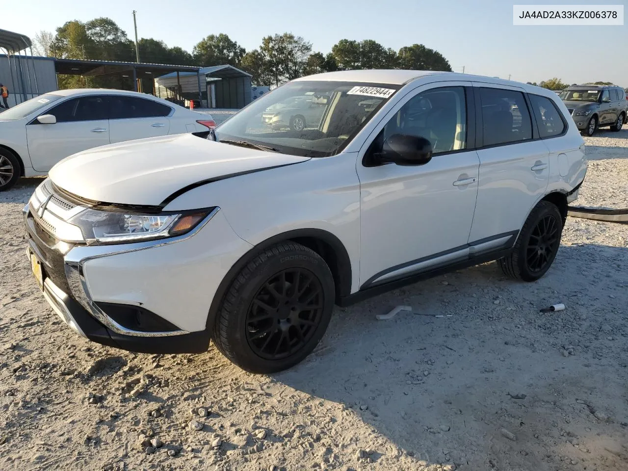 2019 Mitsubishi Outlander Es VIN: JA4AD2A33KZ006378 Lot: 74822944