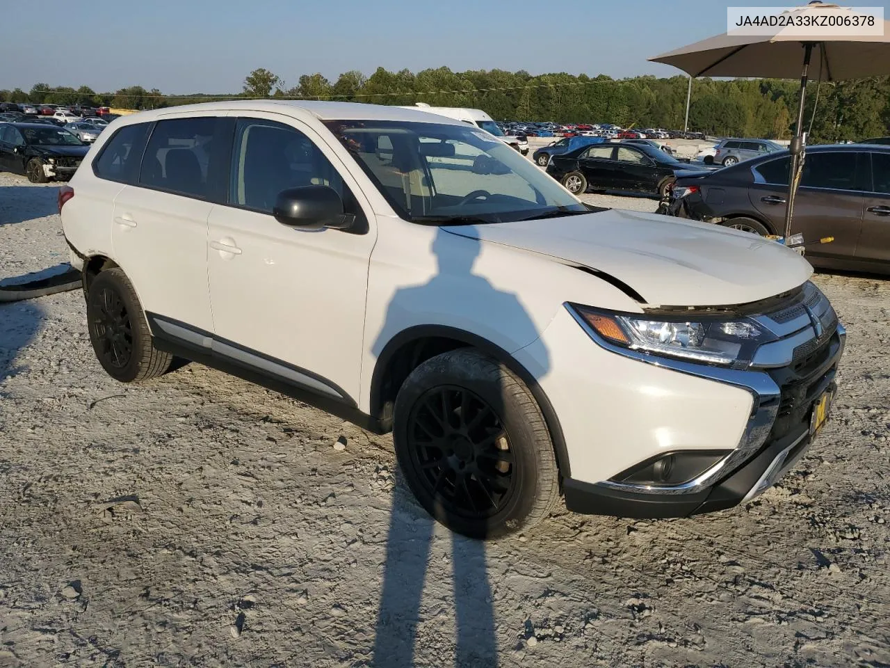 2019 Mitsubishi Outlander Es VIN: JA4AD2A33KZ006378 Lot: 74822944