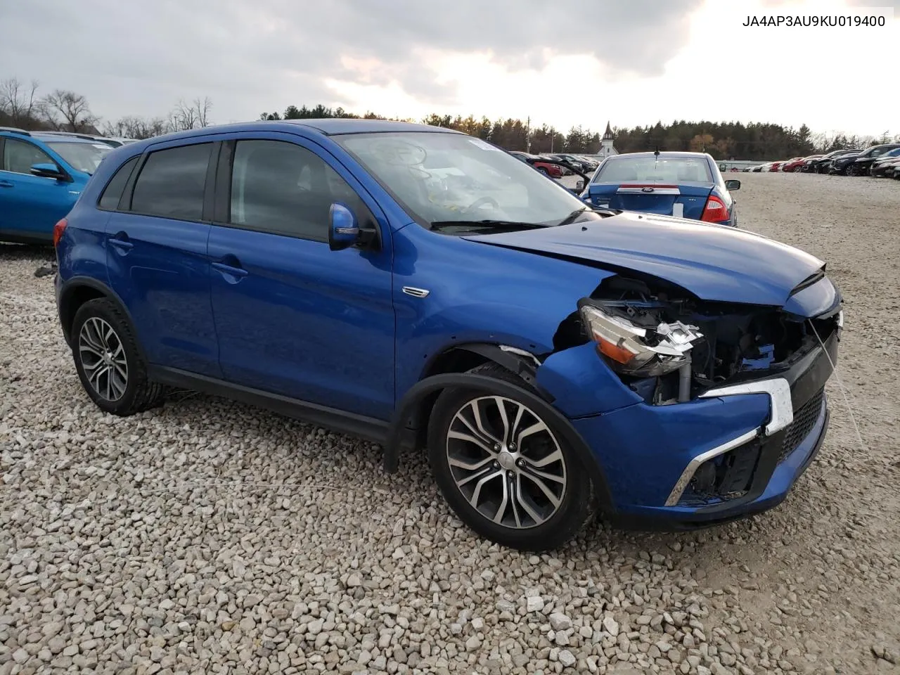 2019 Mitsubishi Outlander Sport Es VIN: JA4AP3AU9KU019400 Lot: 77375054