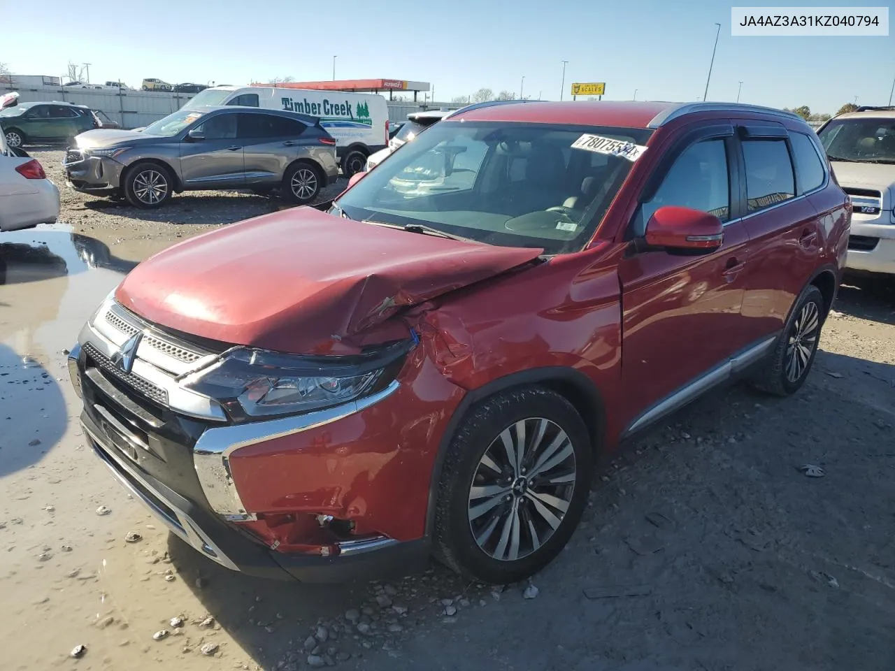 2019 Mitsubishi Outlander Se VIN: JA4AZ3A31KZ040794 Lot: 78075554