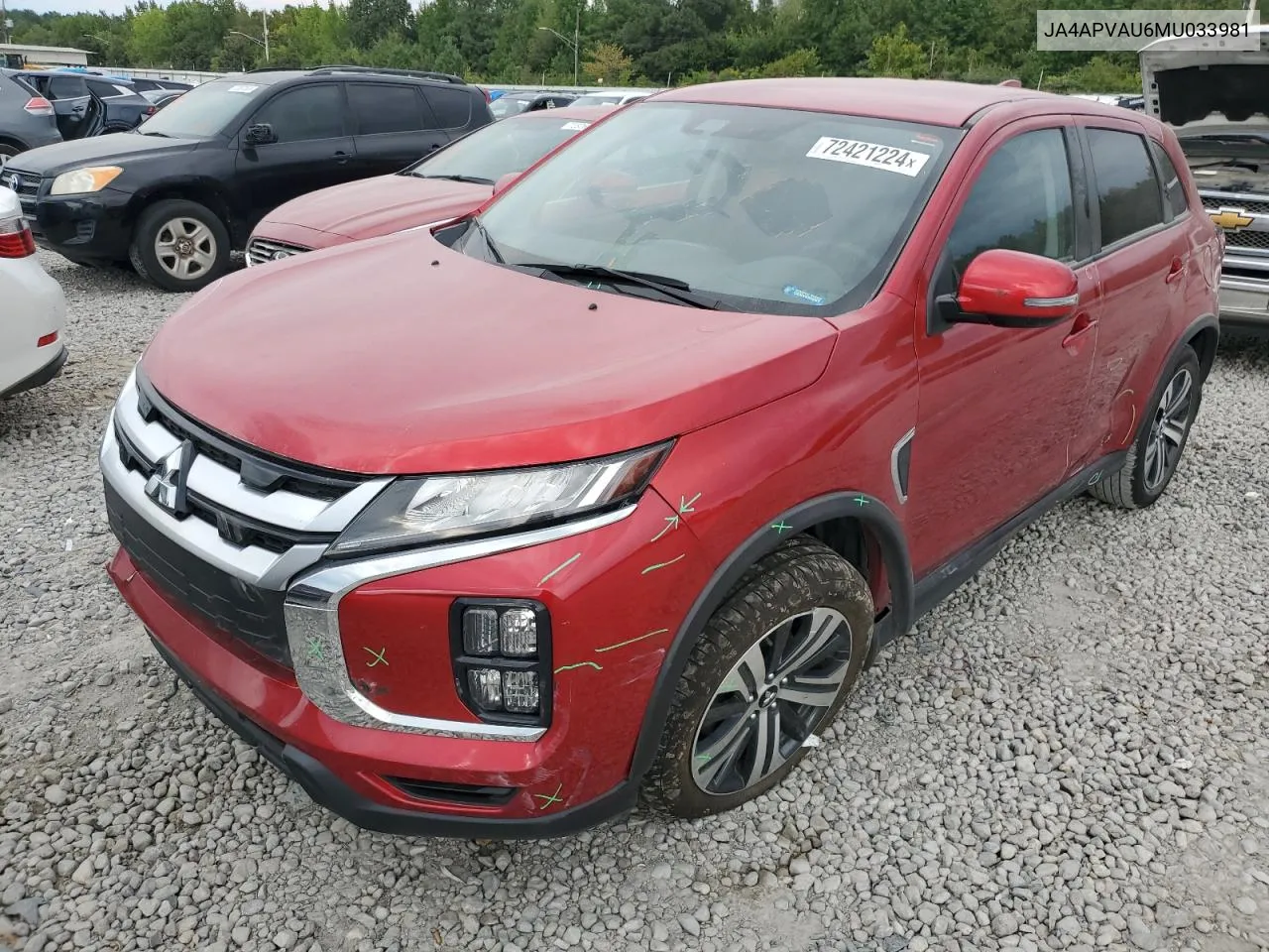 2021 Mitsubishi Outlander Sport Se VIN: JA4APVAU6MU033981 Lot: 72421224