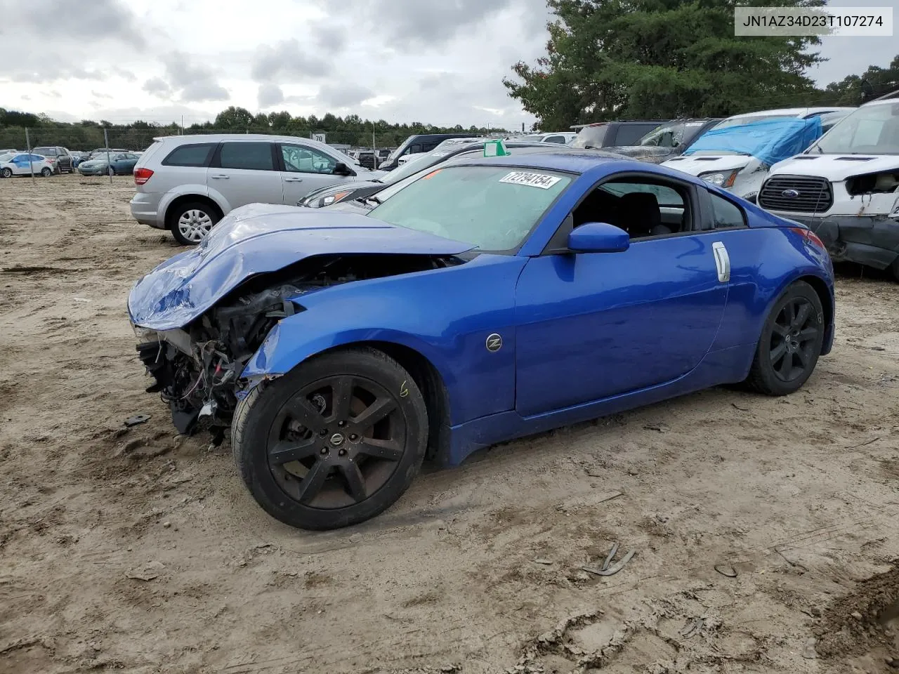 2003 Nissan 350Z Coupe VIN: JN1AZ34D23T107274 Lot: 72794154