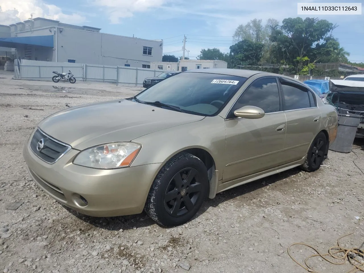 2003 Nissan Altima Base VIN: 1N4AL11D33C112643 Lot: 72604764