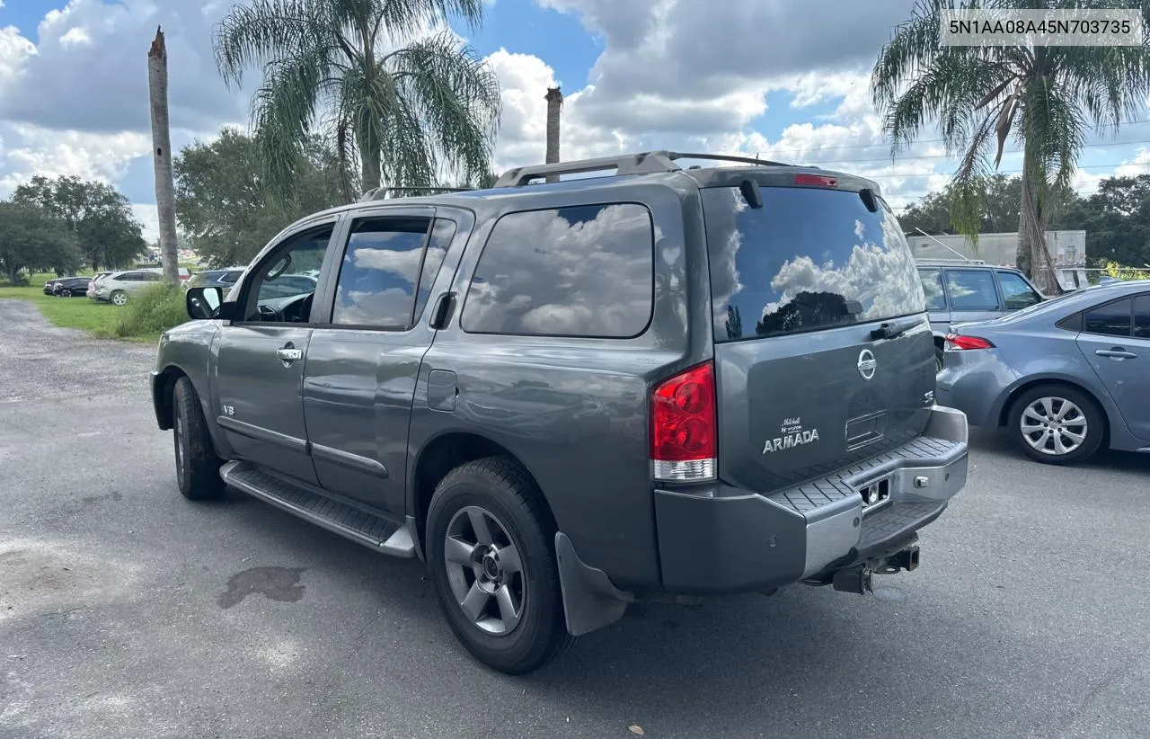 2005 Nissan Armada Se VIN: 5N1AA08A45N703735 Lot: 74572914