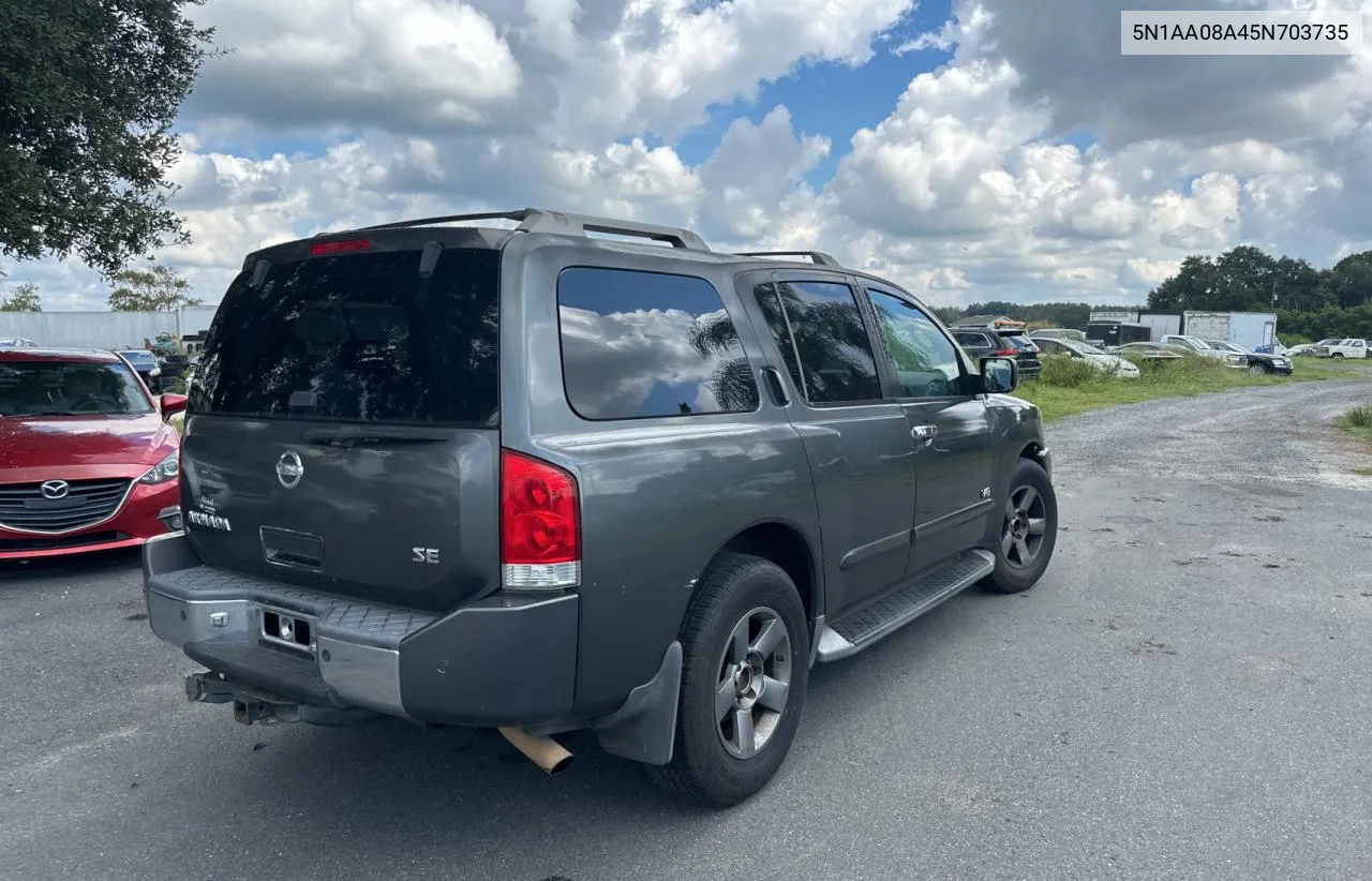 2005 Nissan Armada Se VIN: 5N1AA08A45N703735 Lot: 74572914