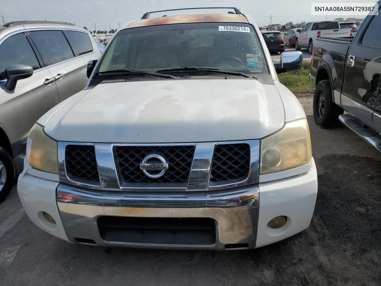 2005 Nissan Armada Se VIN: 5N1AA08A55N729387 Lot: 76336214