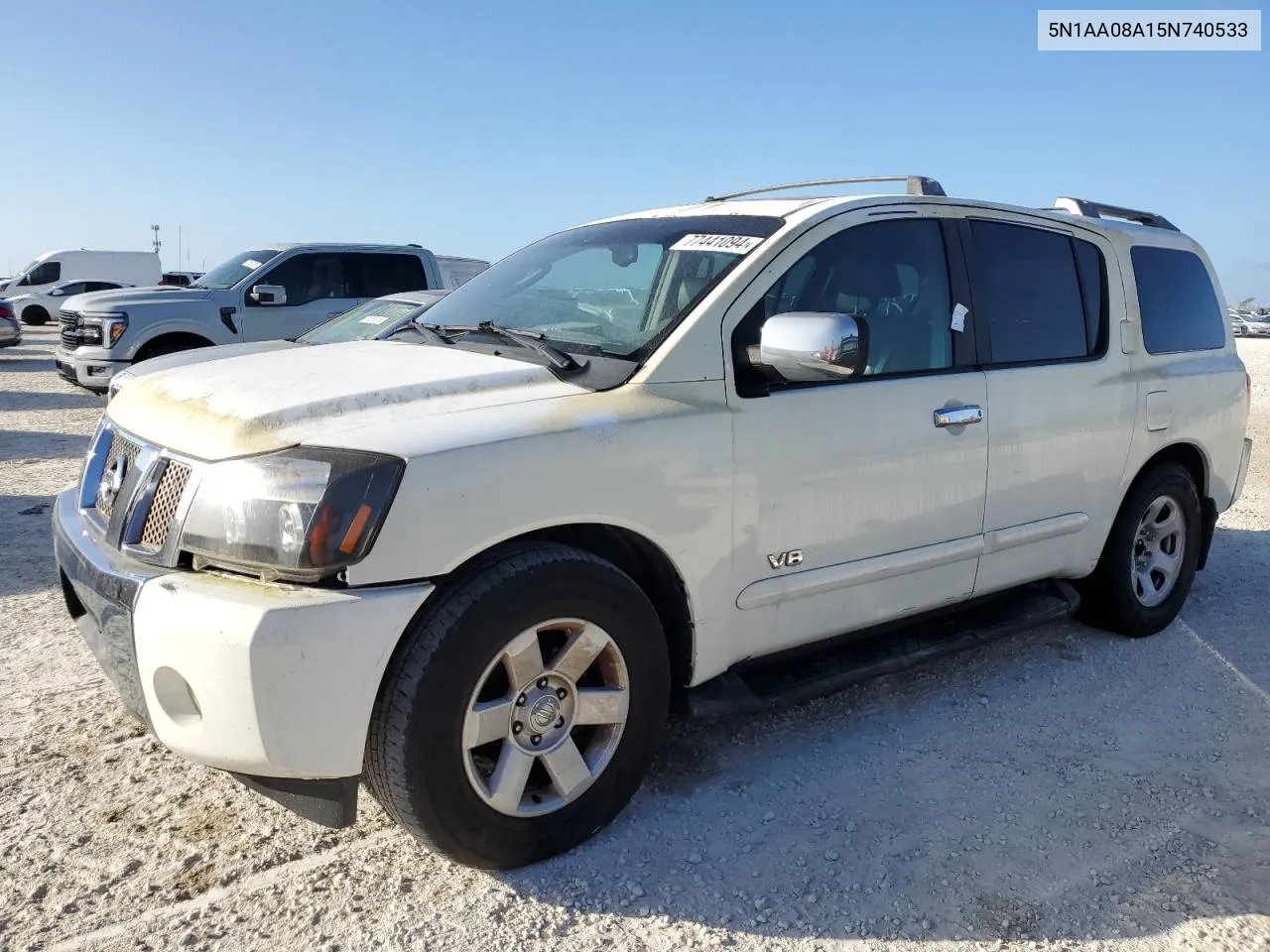 2005 Nissan Armada Se VIN: 5N1AA08A15N740533 Lot: 77441094