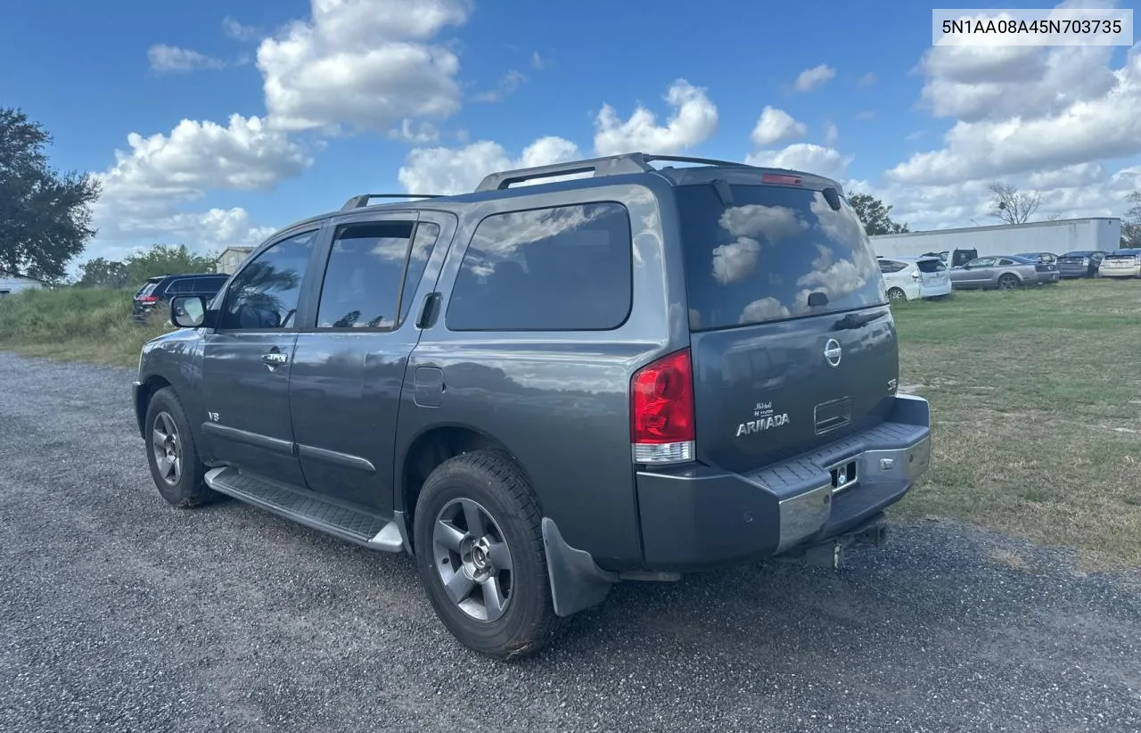 2005 Nissan Armada Se VIN: 5N1AA08A45N703735 Lot: 80992584