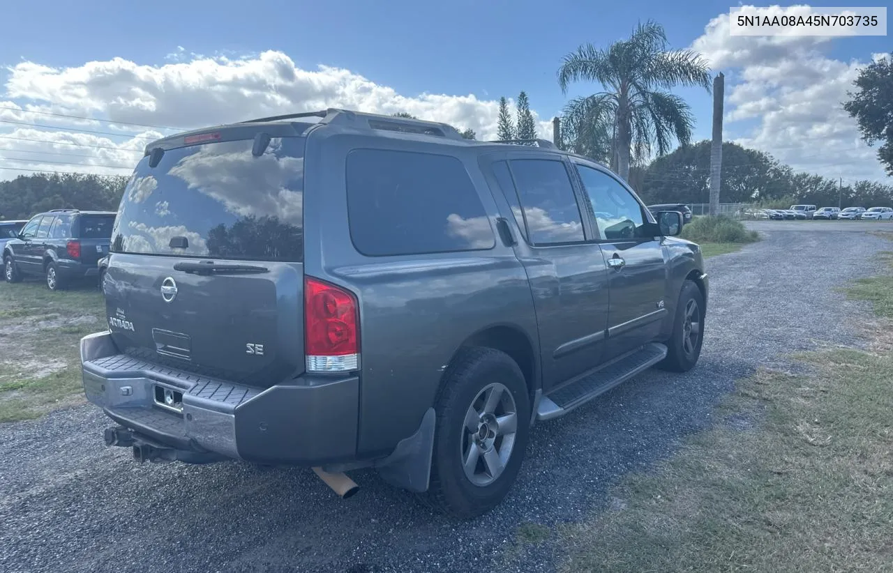 2005 Nissan Armada Se VIN: 5N1AA08A45N703735 Lot: 80992584