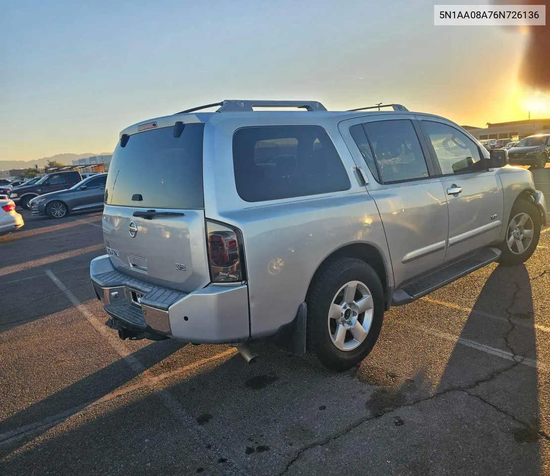 2006 Nissan Armada Se VIN: 5N1AA08A76N726136 Lot: 81002484