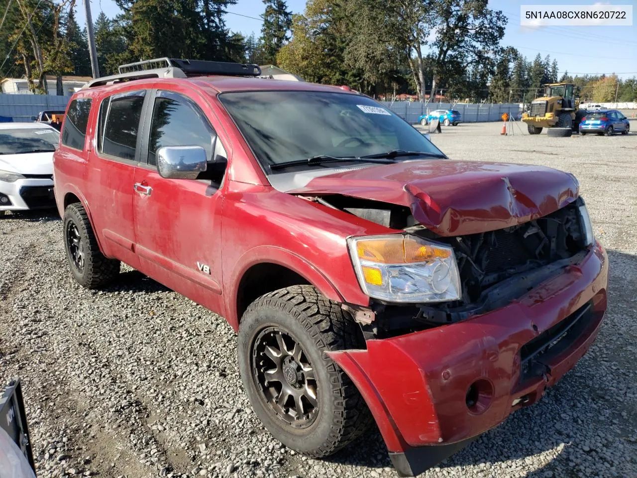 2008 Nissan Armada Se VIN: 5N1AA08CX8N620722 Lot: 77391394