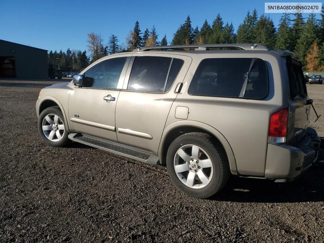 2008 Nissan Armada Se VIN: 5N1BA08D08N602470 Lot: 79772724