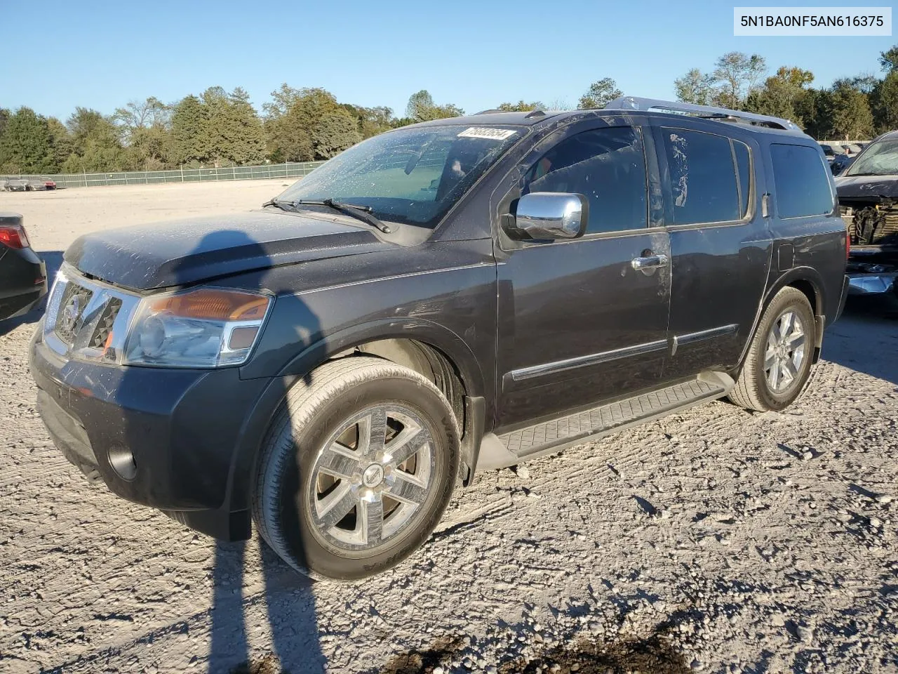 2010 Nissan Armada Platinum VIN: 5N1BA0NF5AN616375 Lot: 75682654