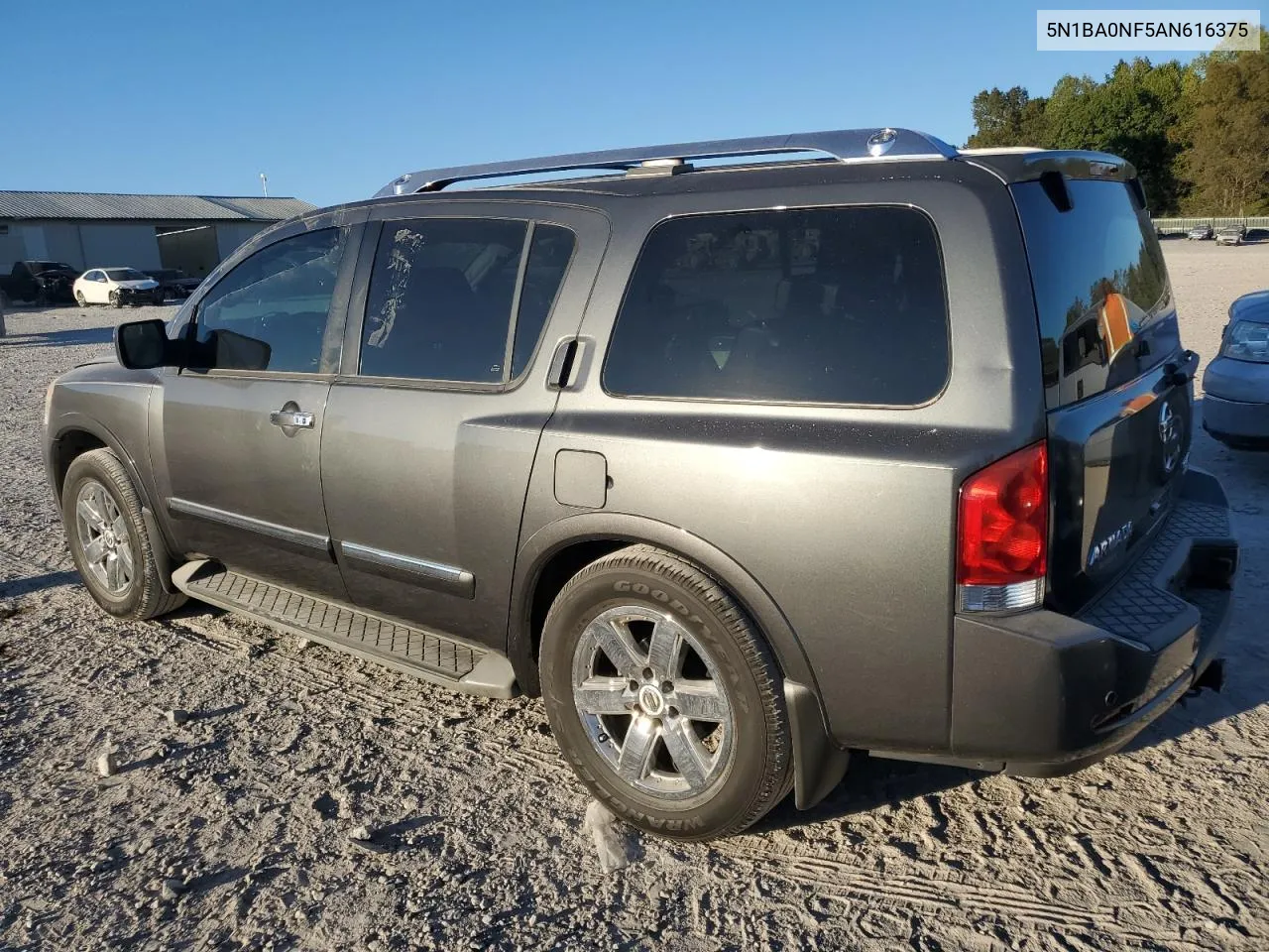 2010 Nissan Armada Platinum VIN: 5N1BA0NF5AN616375 Lot: 75682654