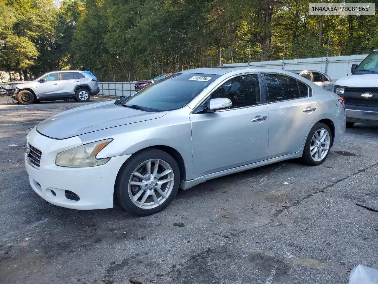 2011 Nissan Maxima S VIN: 1N4AA5AP7BC818651 Lot: 72094764