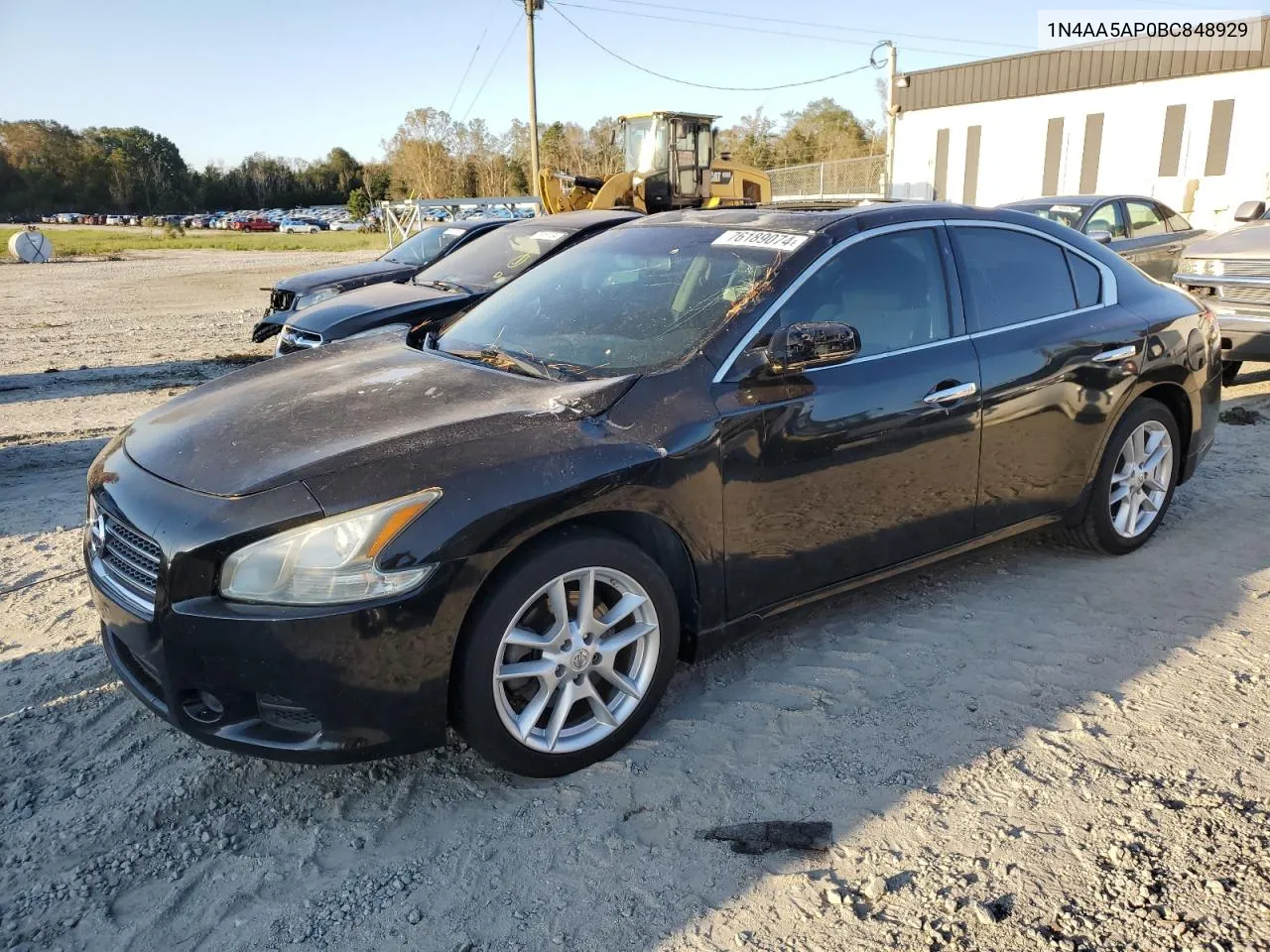 2011 Nissan Maxima S VIN: 1N4AA5AP0BC848929 Lot: 76189074