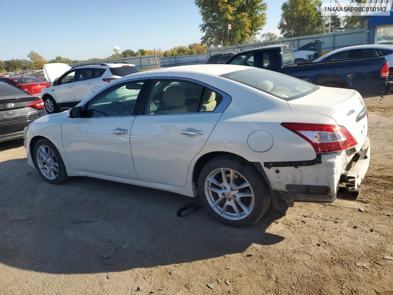 2011 Nissan Maxima S VIN: 1N4AA5AP3BC850142 Lot: 77589584