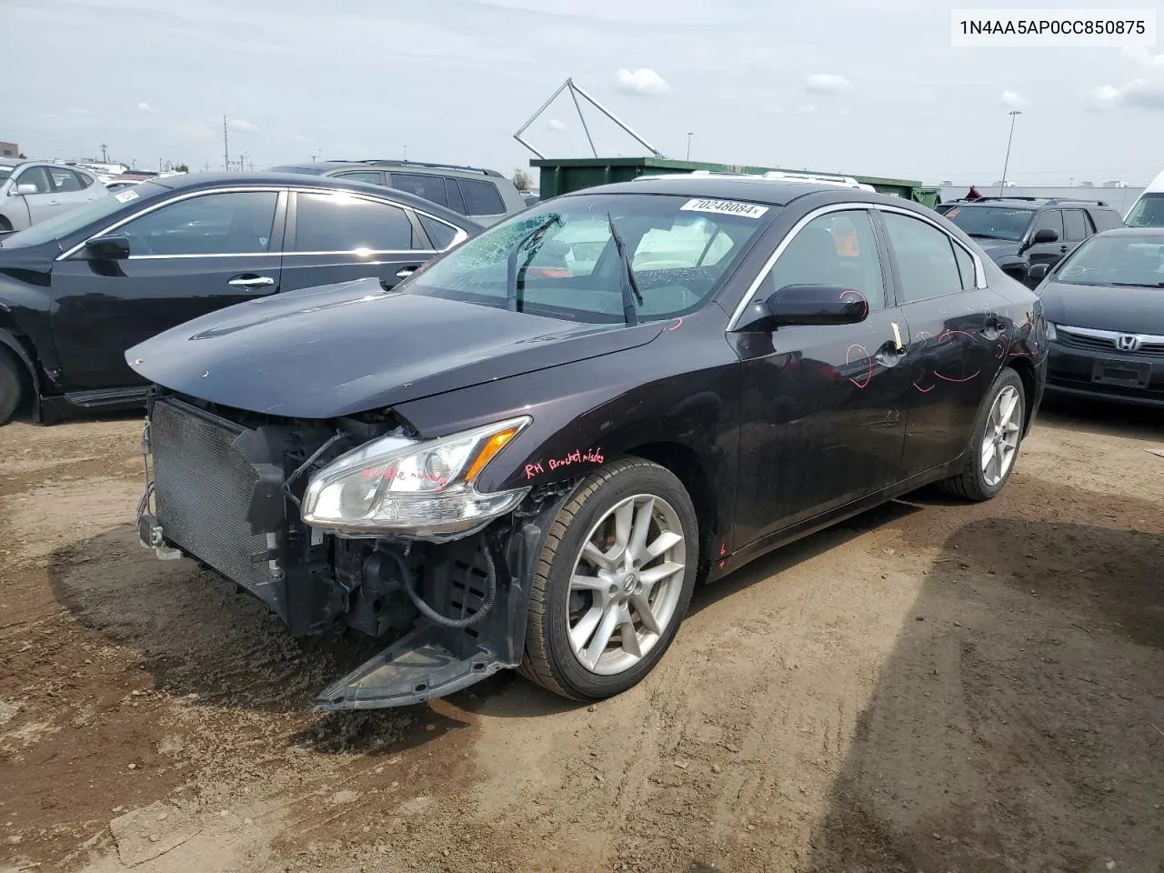 2012 Nissan Maxima S VIN: 1N4AA5AP0CC850875 Lot: 70248084