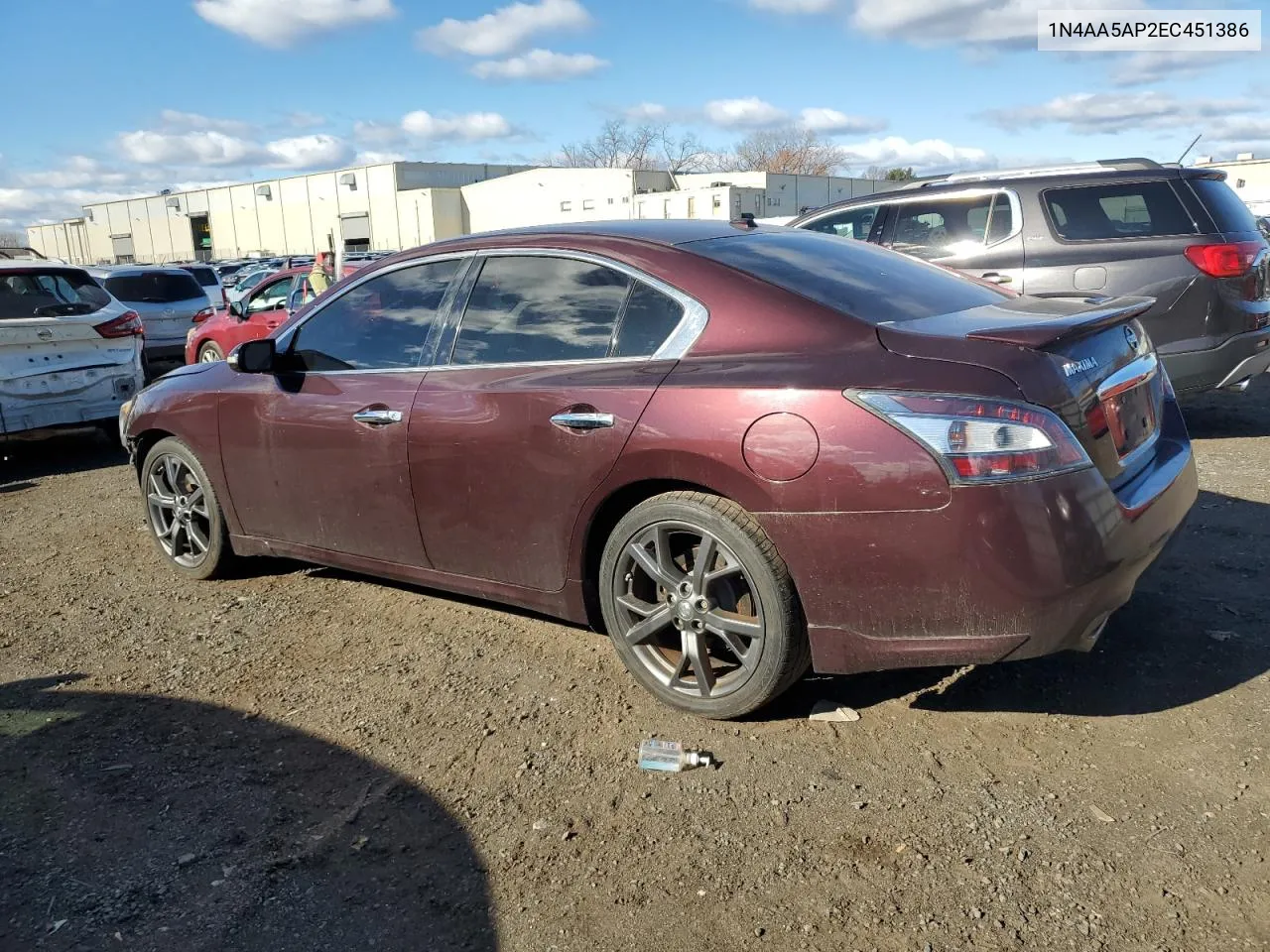 2014 Nissan Maxima S VIN: 1N4AA5AP2EC451386 Lot: 79453854