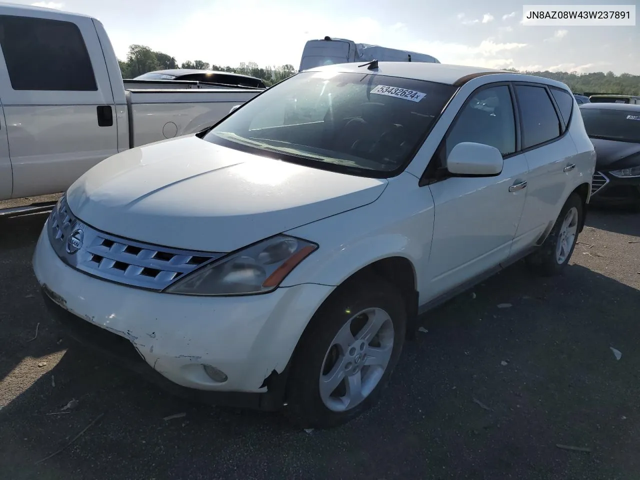 2003 Nissan Murano Sl VIN: JN8AZ08W43W237891 Lot: 53432624