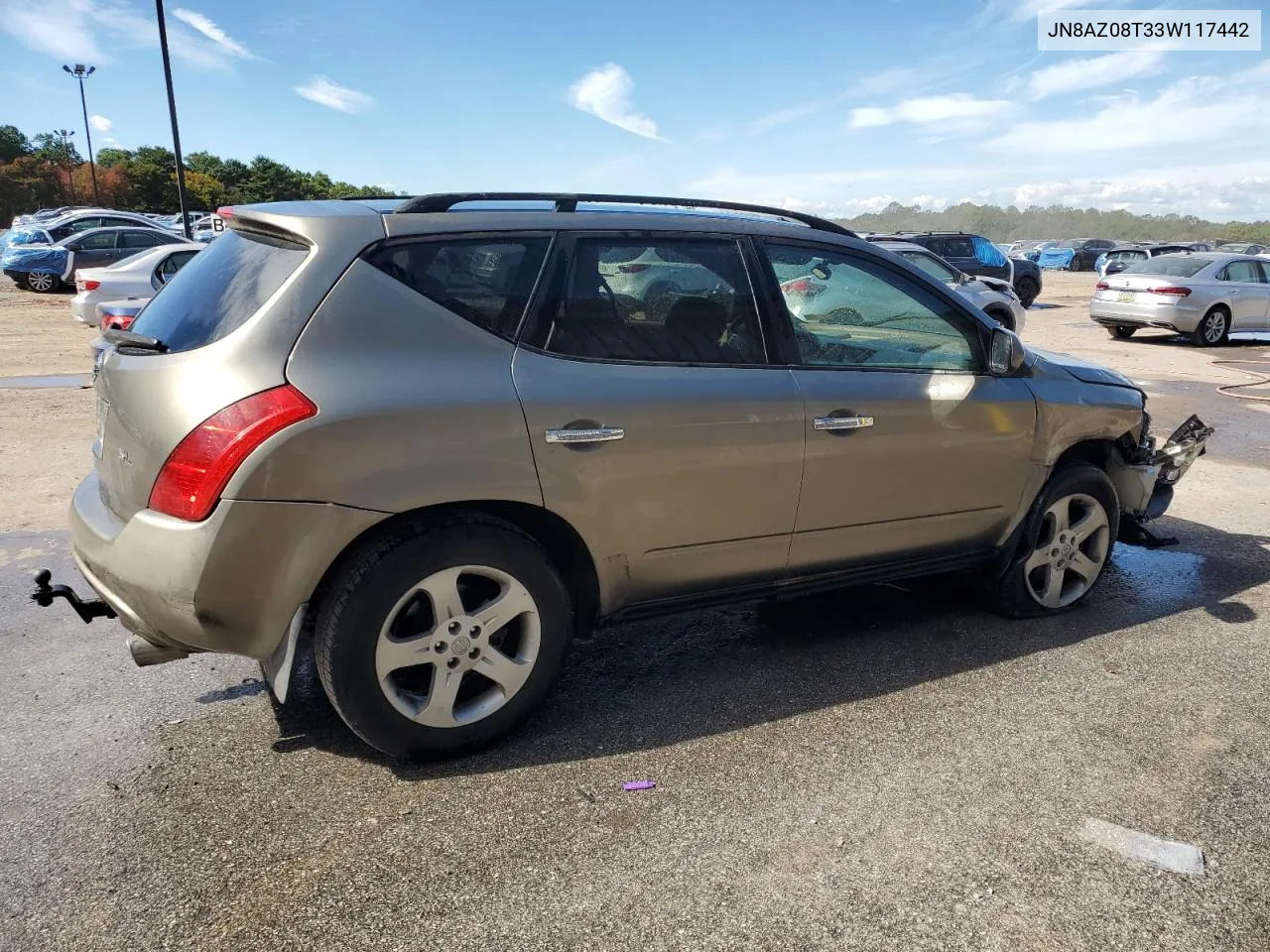 2003 Nissan Murano Sl VIN: JN8AZ08T33W117442 Lot: 74665824