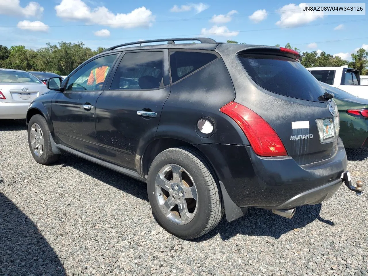 2004 Nissan Murano Sl VIN: JN8AZ08W04W343126 Lot: 73827244