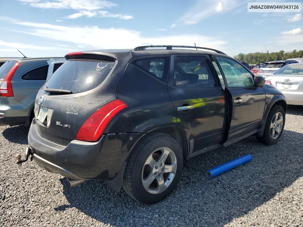 2004 Nissan Murano Sl VIN: JN8AZ08W04W343126 Lot: 73827244