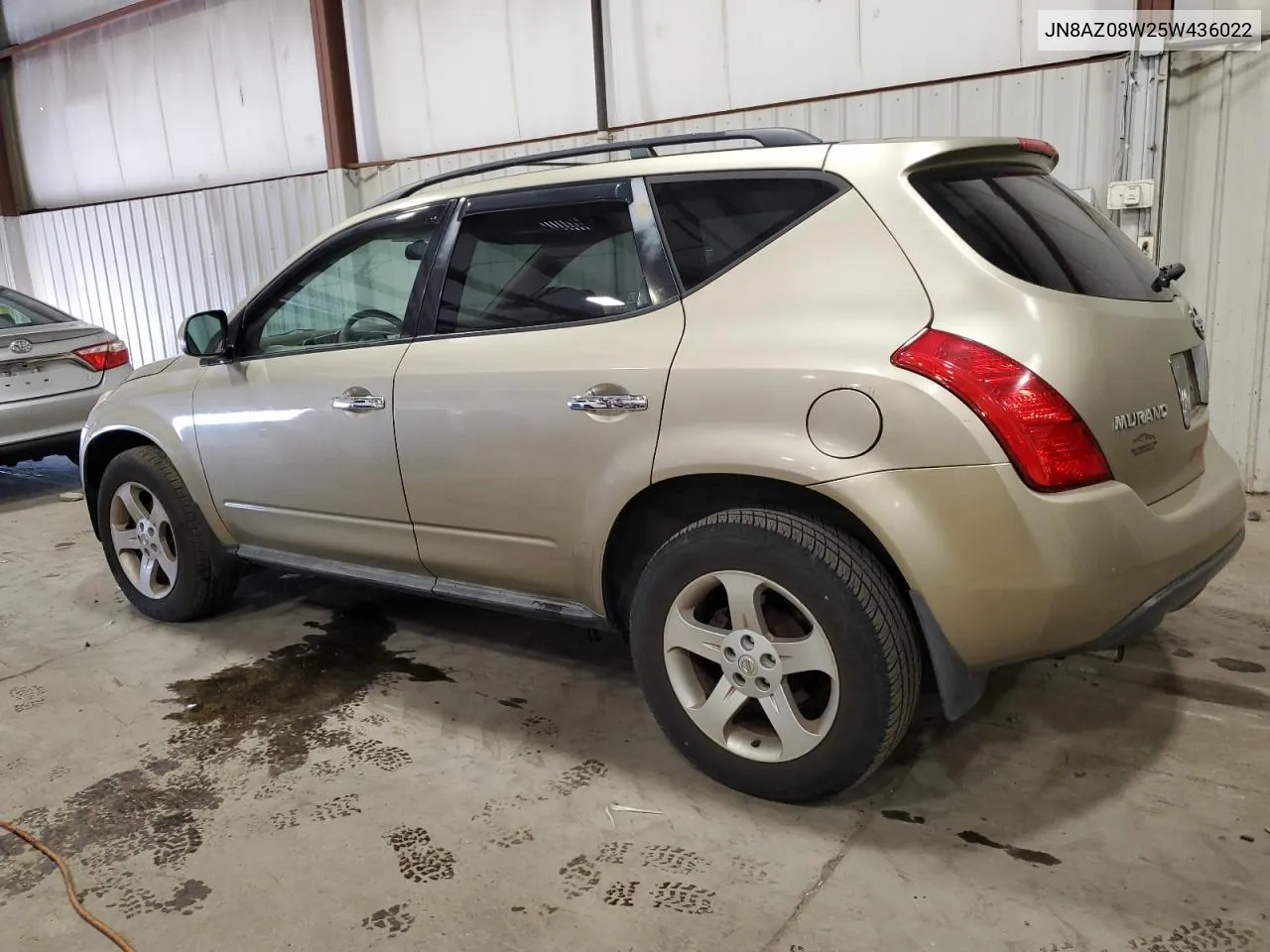 2005 Nissan Murano Sl VIN: JN8AZ08W25W436022 Lot: 70886654