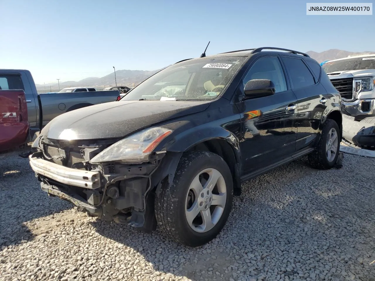 2005 Nissan Murano Sl VIN: JN8AZ08W25W400170 Lot: 75690084