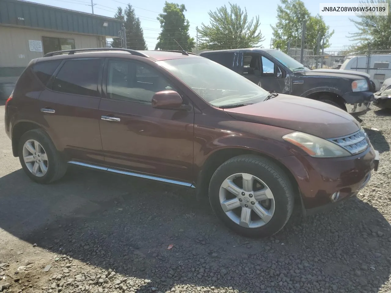 2006 Nissan Murano Sl VIN: JN8AZ08W86W540189 Lot: 63255414