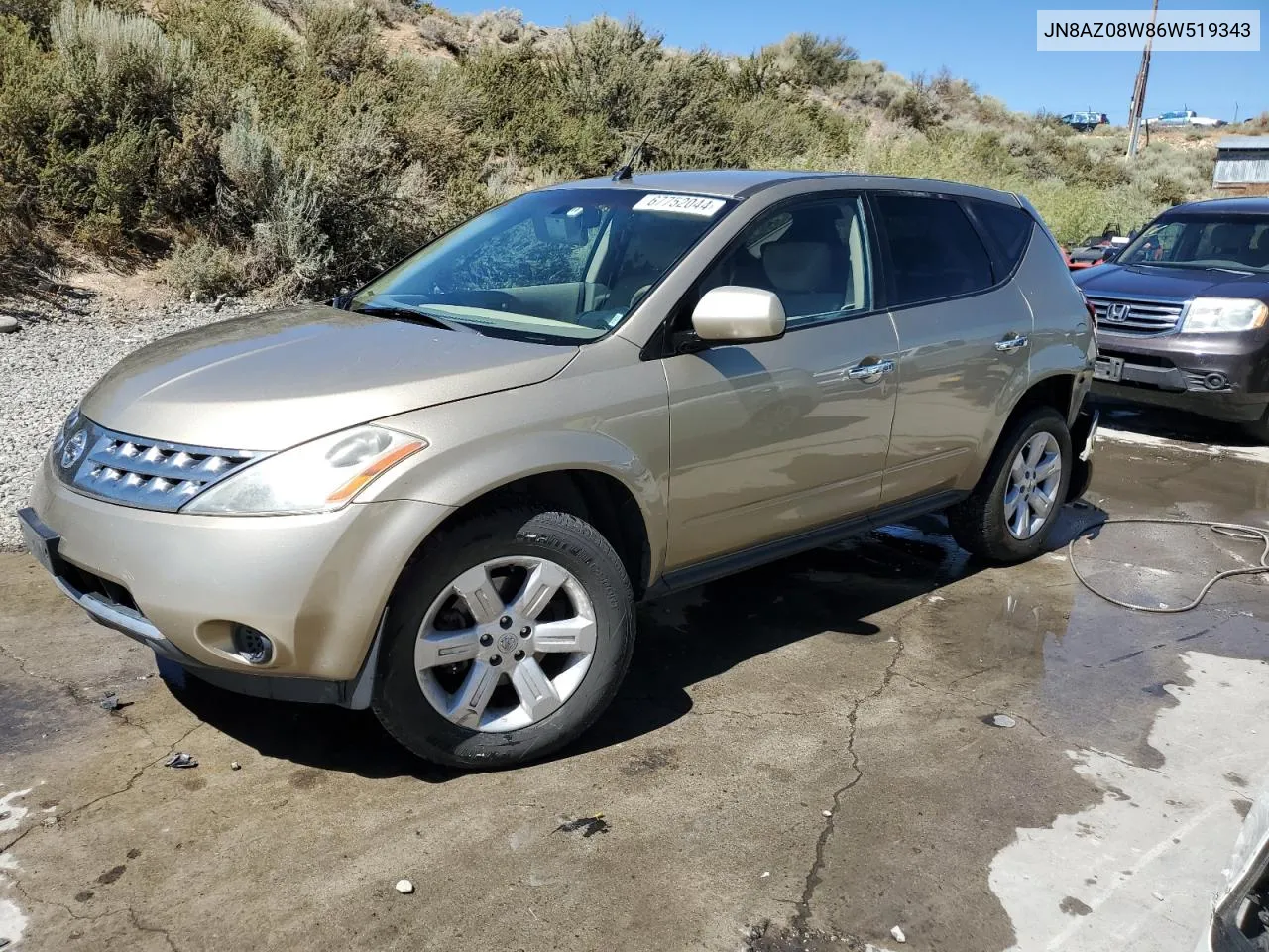 2006 Nissan Murano Sl VIN: JN8AZ08W86W519343 Lot: 67752044