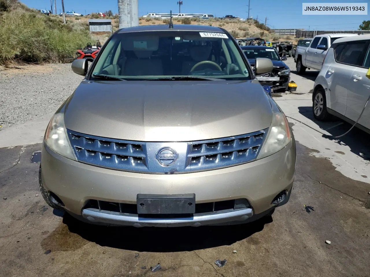 2006 Nissan Murano Sl VIN: JN8AZ08W86W519343 Lot: 67752044