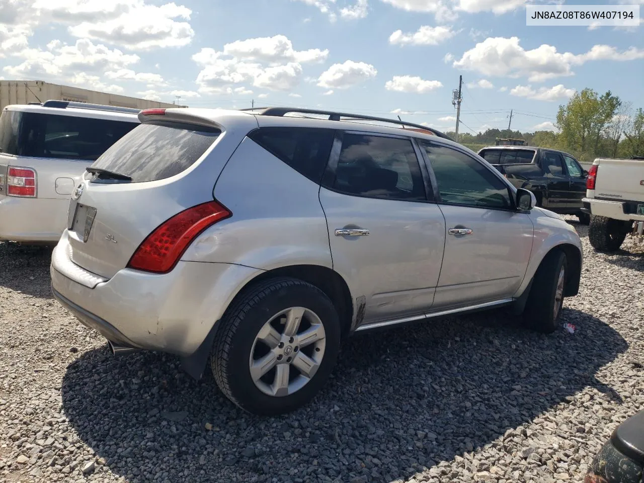 2006 Nissan Murano Sl VIN: JN8AZ08T86W407194 Lot: 72197224