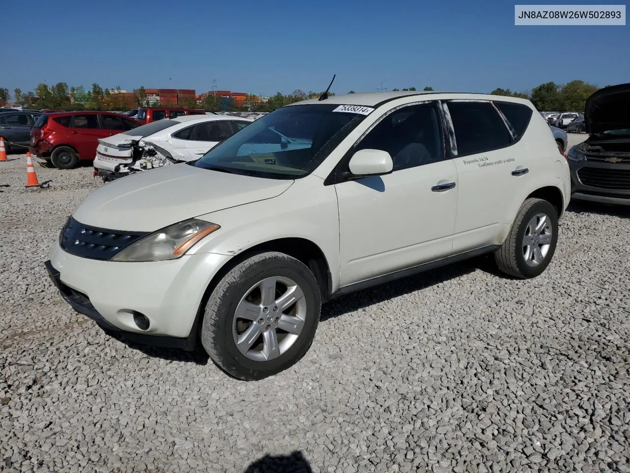 2006 Nissan Murano Sl VIN: JN8AZ08W26W502893 Lot: 75339314