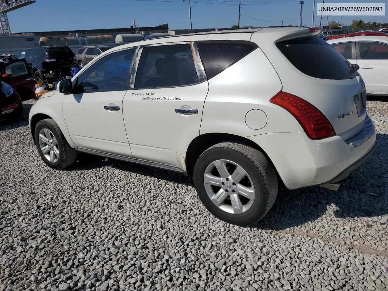 2006 Nissan Murano Sl VIN: JN8AZ08W26W502893 Lot: 75339314