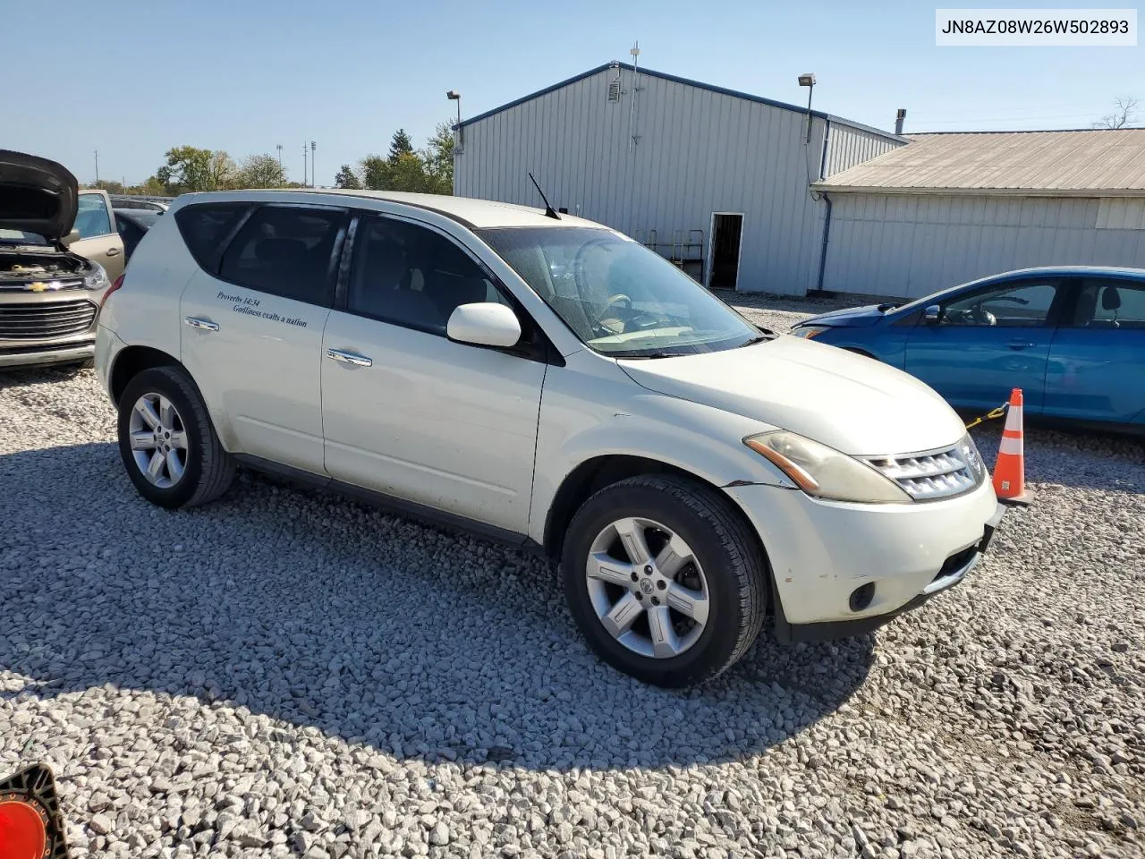 2006 Nissan Murano Sl VIN: JN8AZ08W26W502893 Lot: 75339314