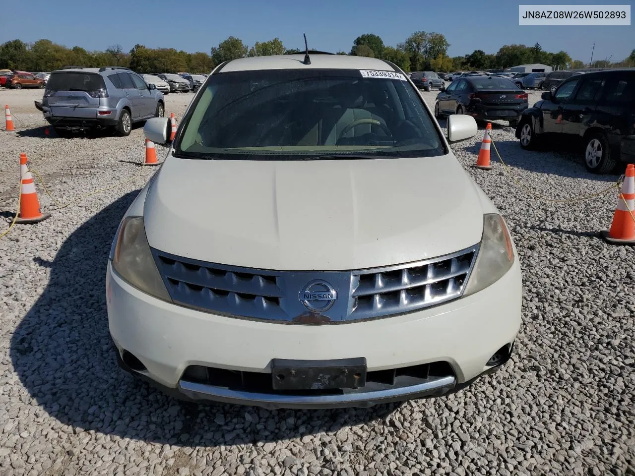 2006 Nissan Murano Sl VIN: JN8AZ08W26W502893 Lot: 75339314