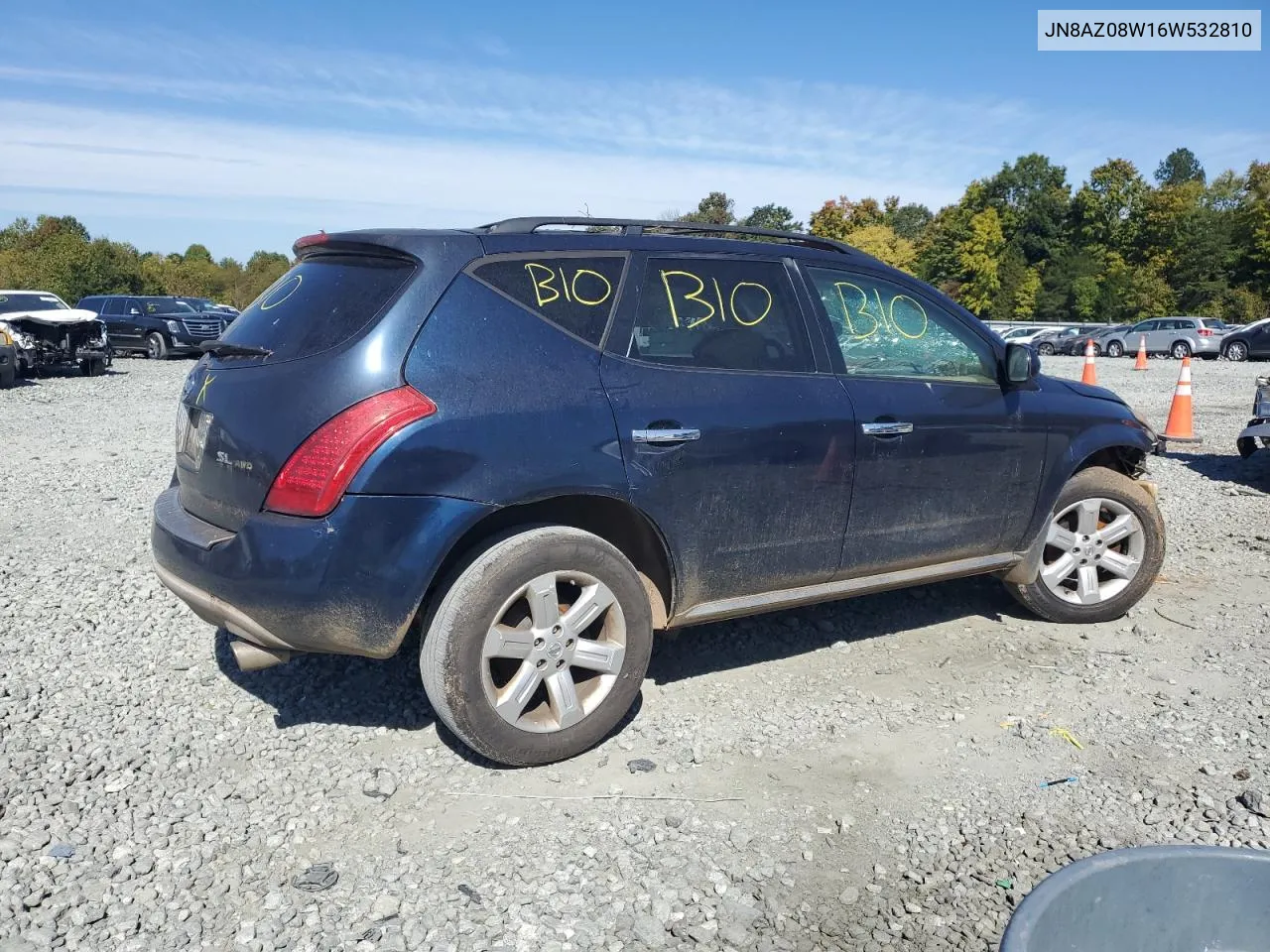 2006 Nissan Murano Sl VIN: JN8AZ08W16W532810 Lot: 75893674