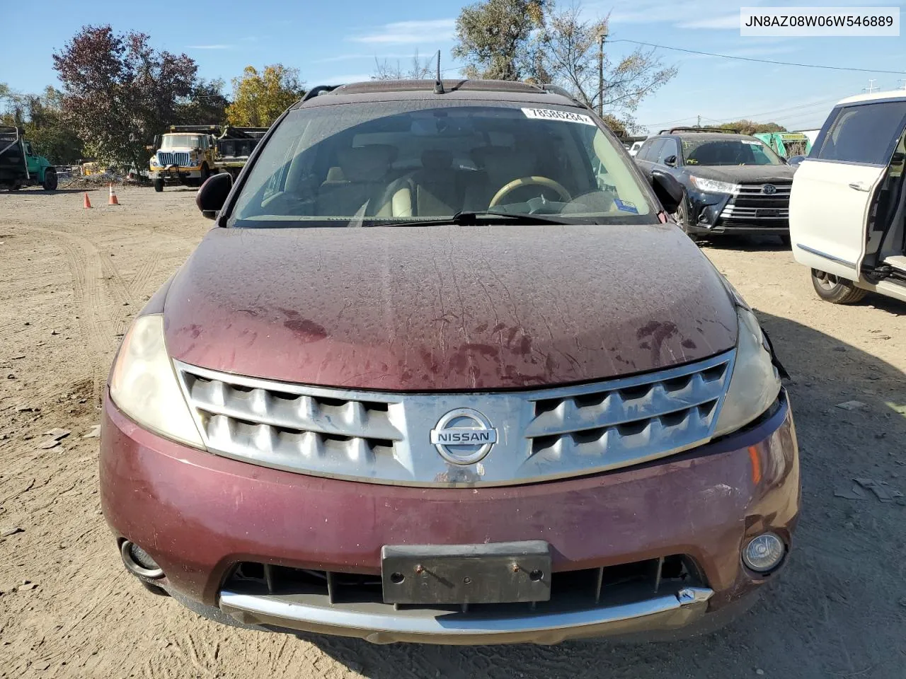 2006 Nissan Murano Sl VIN: JN8AZ08W06W546889 Lot: 78586284