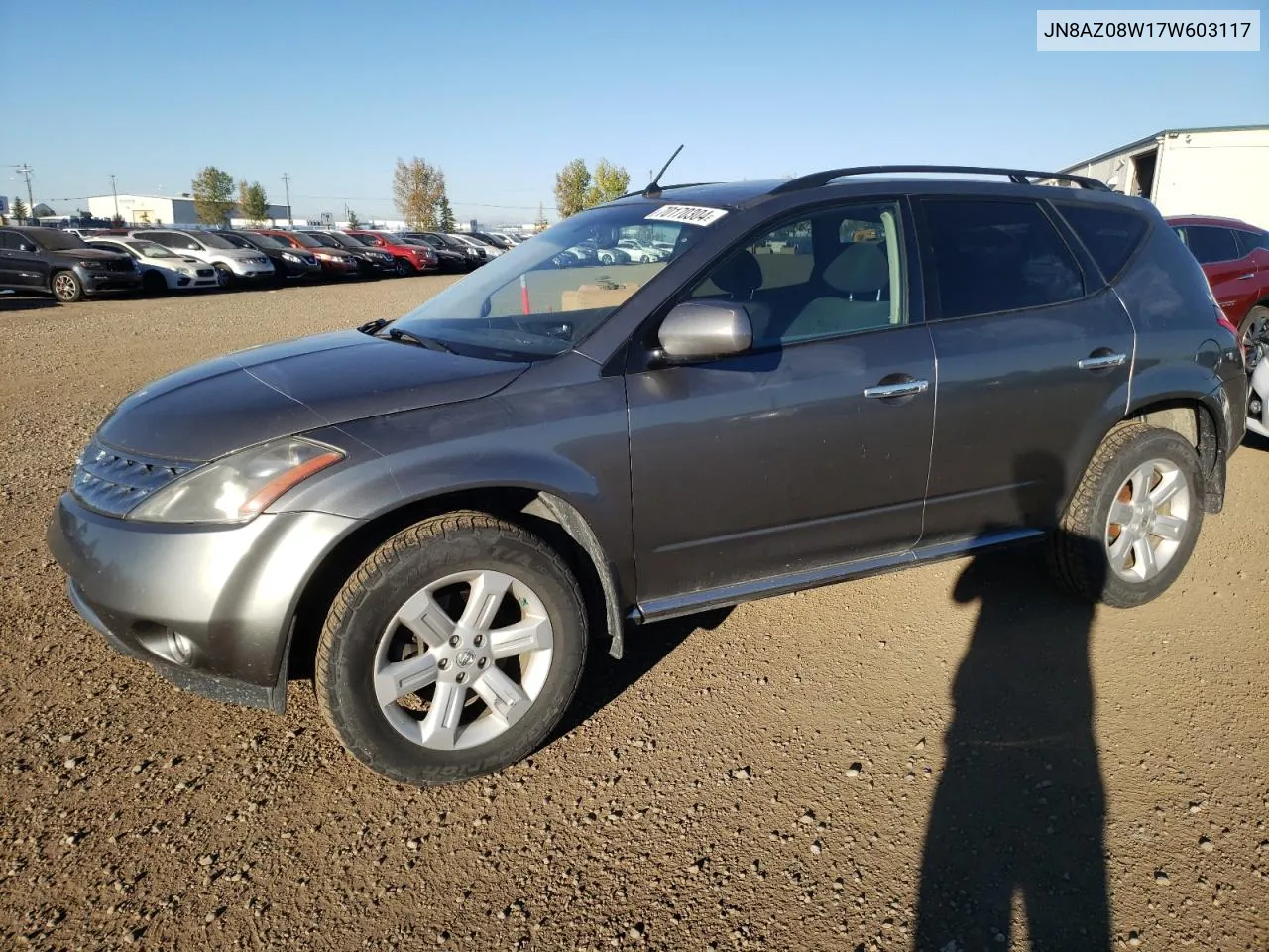 2007 Nissan Murano Sl VIN: JN8AZ08W17W603117 Lot: 70170304