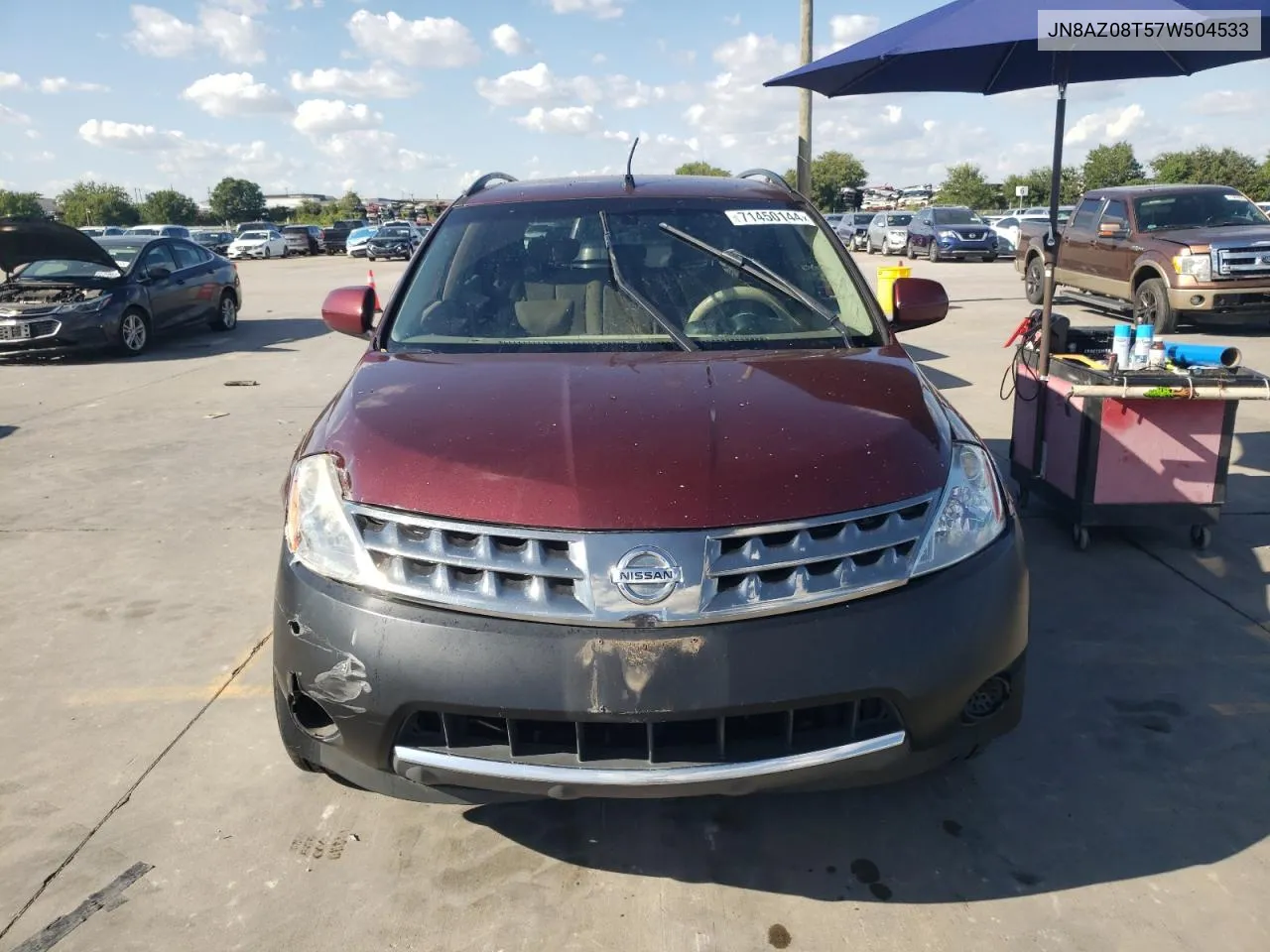 2007 Nissan Murano Sl VIN: JN8AZ08T57W504533 Lot: 71450144