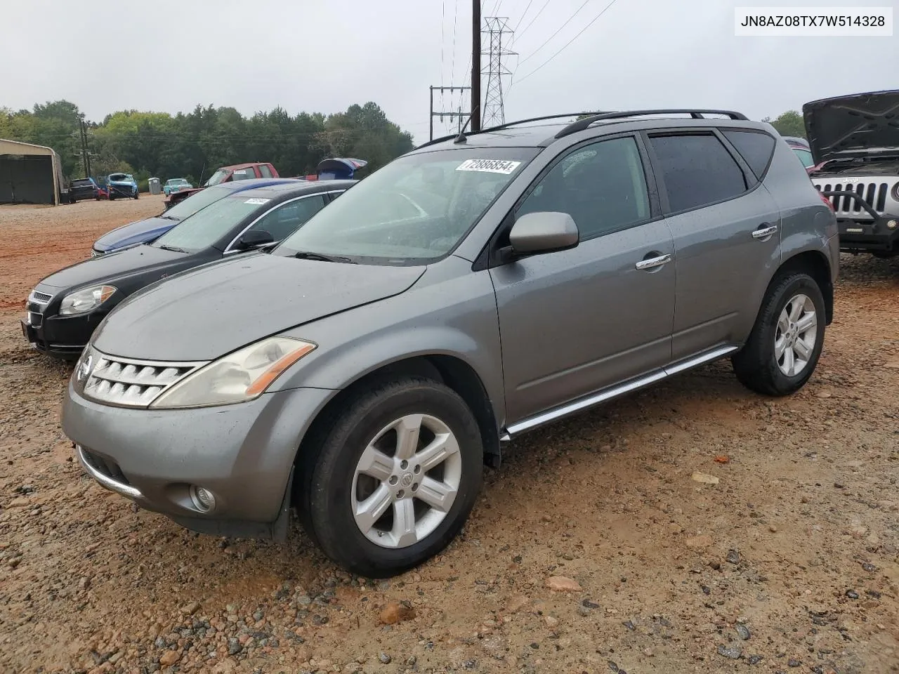 2007 Nissan Murano Sl VIN: JN8AZ08TX7W514328 Lot: 72886854