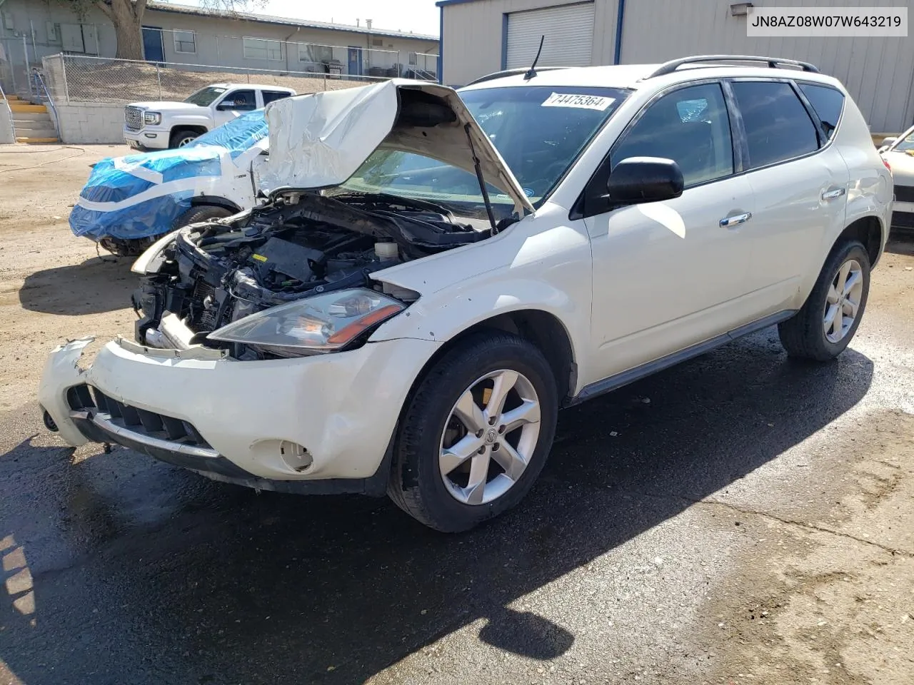 2007 Nissan Murano Sl VIN: JN8AZ08W07W643219 Lot: 74475364