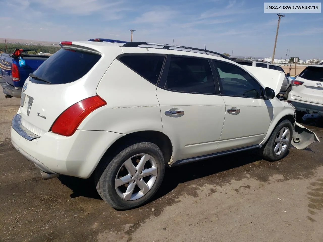 2007 Nissan Murano Sl VIN: JN8AZ08W07W643219 Lot: 74475364